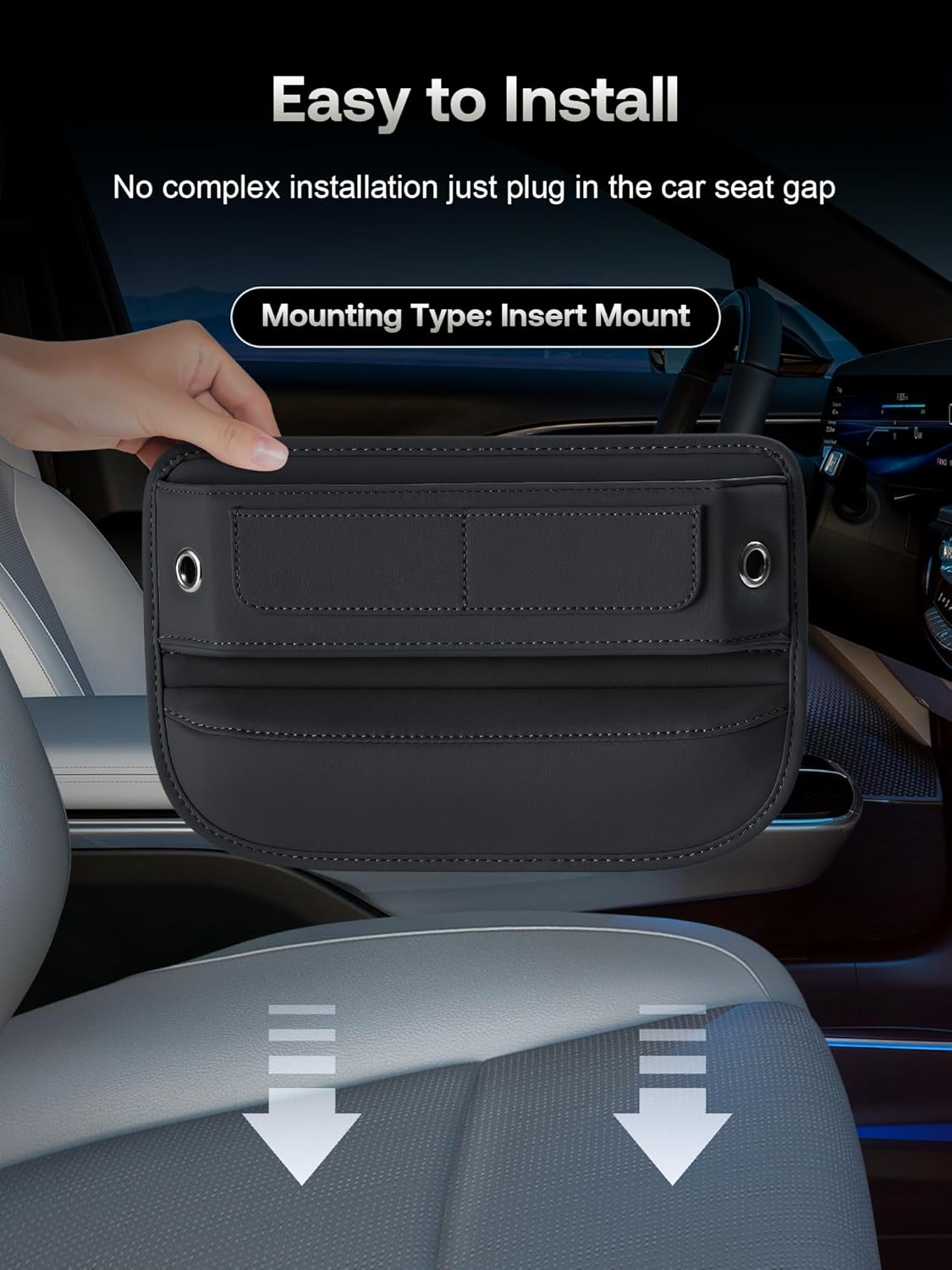 Leather Car Seat Gap Filler – Universal Organizer with Card Slots (Black)