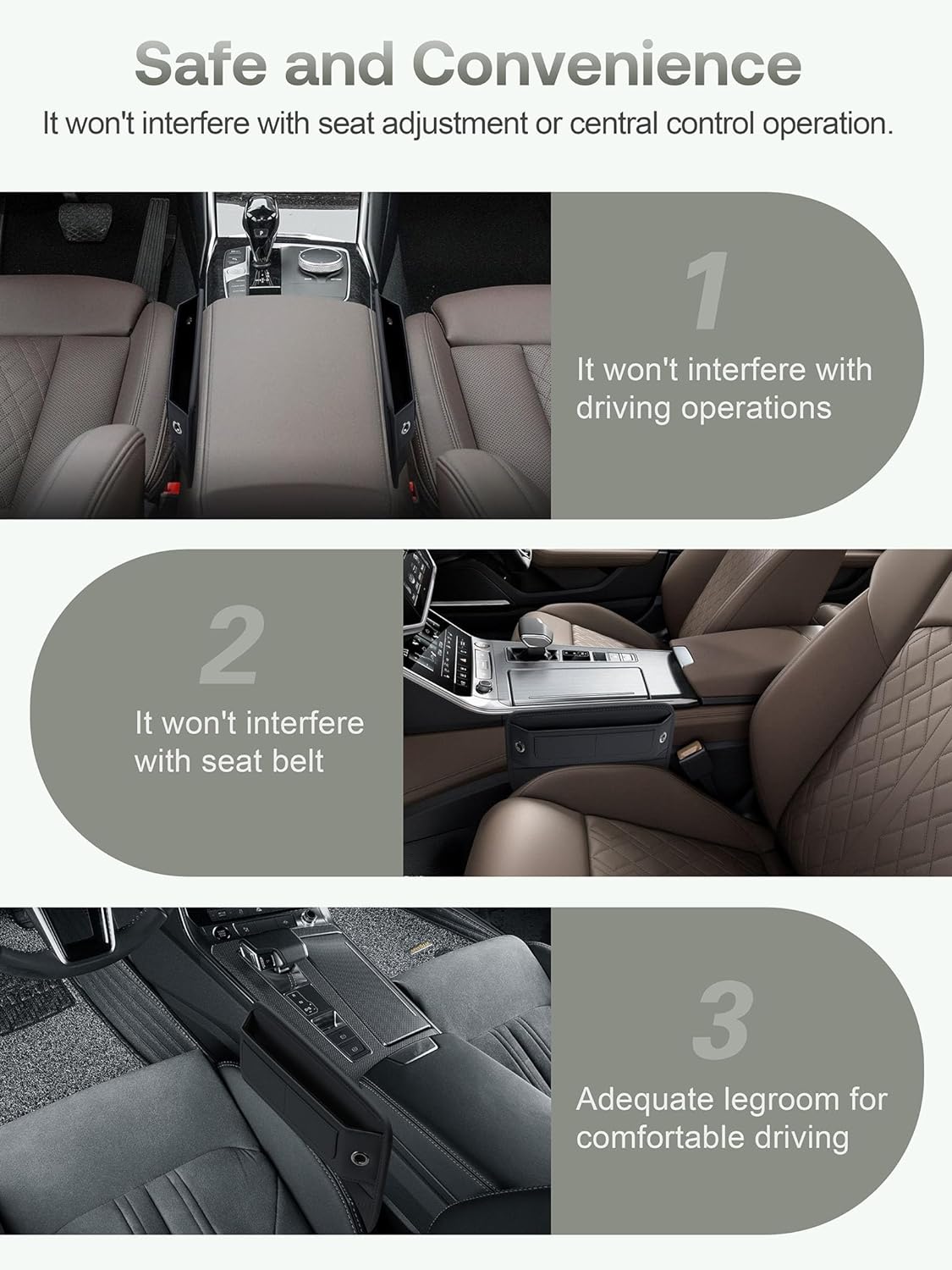 Leather Car Seat Gap Filler – Universal Organizer with Card Slots (Black)
