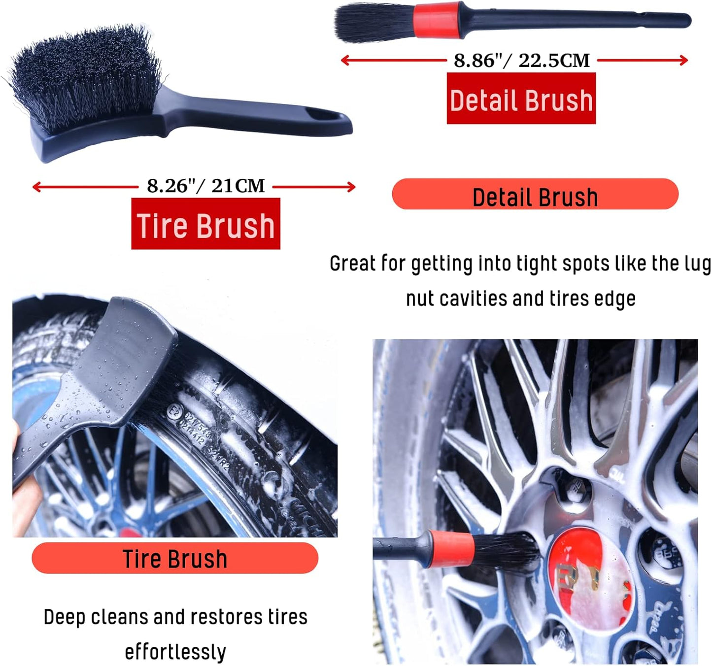 4-Pack Long Handle Wheel Brush Kit – Soft, Stiff, and Detailing Brushes for Wheels & Tires