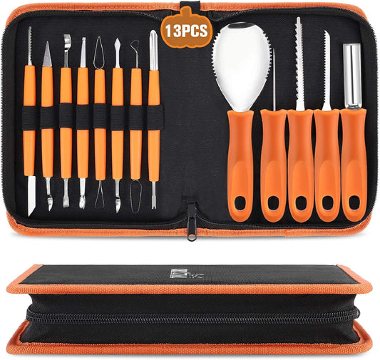 13PCS Pumpkin Carving Kit, Heavy Duty Stainless Steel Tools for Jack-O-Lanterns