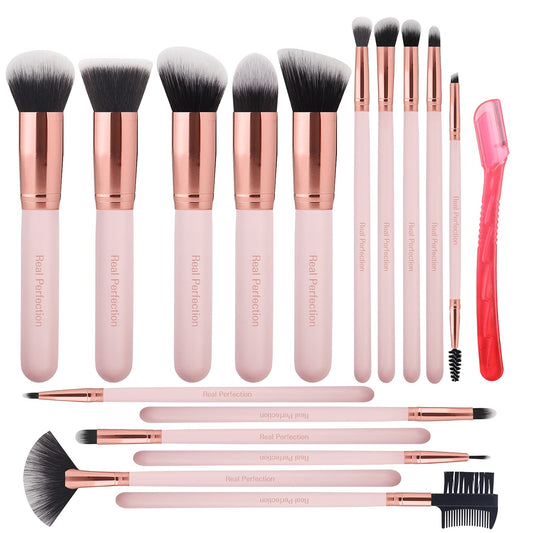 16-Piece Makeup Brush Set with Eyebrow Razor - Premium Synthetic Brushes