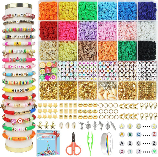 5100-Piece Clay Beads Bracelet Kit - Flat Preppy Heishi Beads with Charms for Friendship Jewelry & Crafts (Ages 8-12)