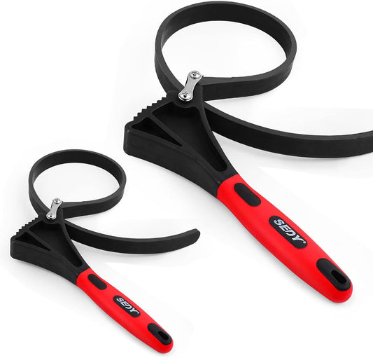 2-Piece Rubber Strap Wrench Set - Adjustable Oil Filter, Jar Opener, Pipe & Shower Head Tool