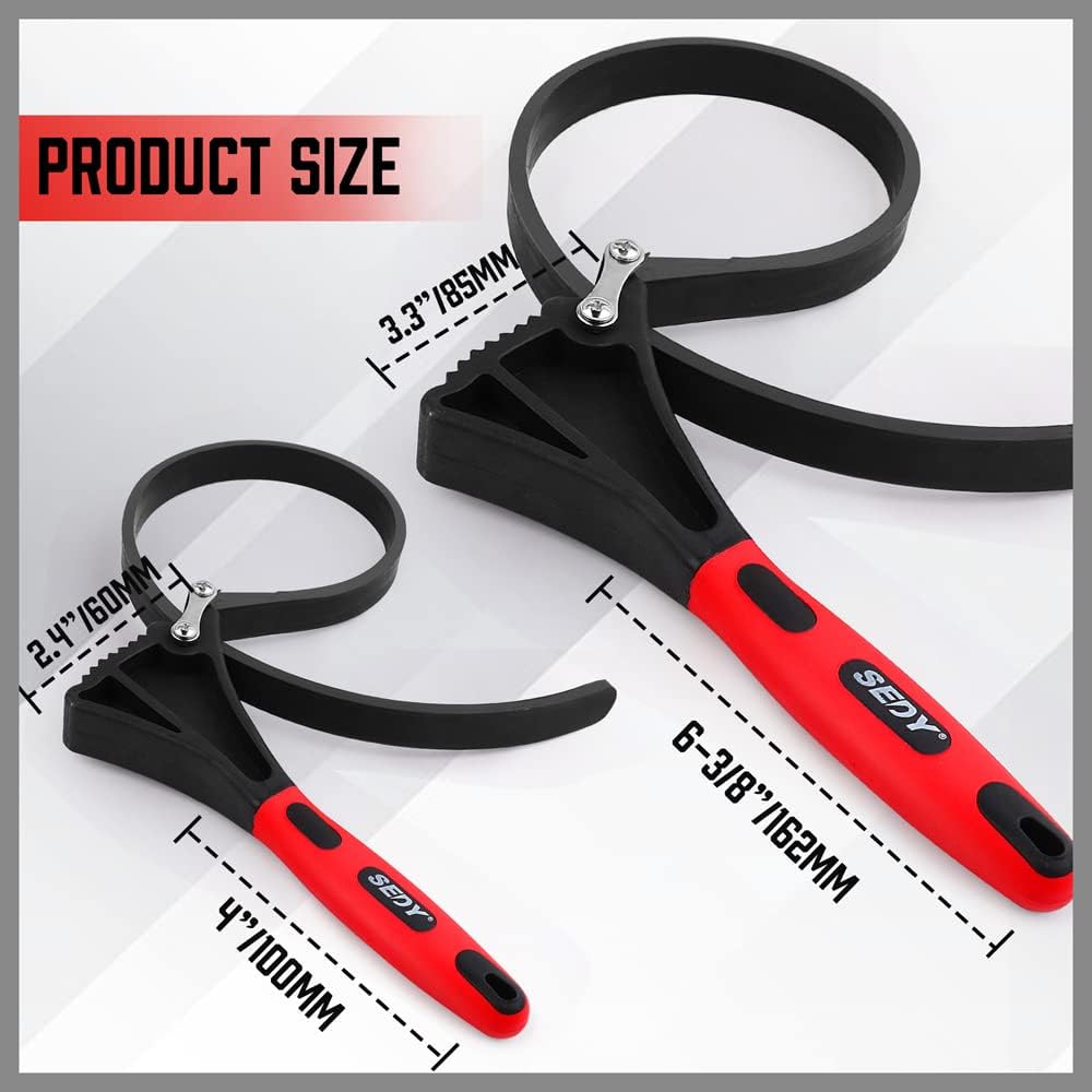 2-Piece Rubber Strap Wrench Set - Adjustable Oil Filter, Jar Opener, Pipe & Shower Head Tool