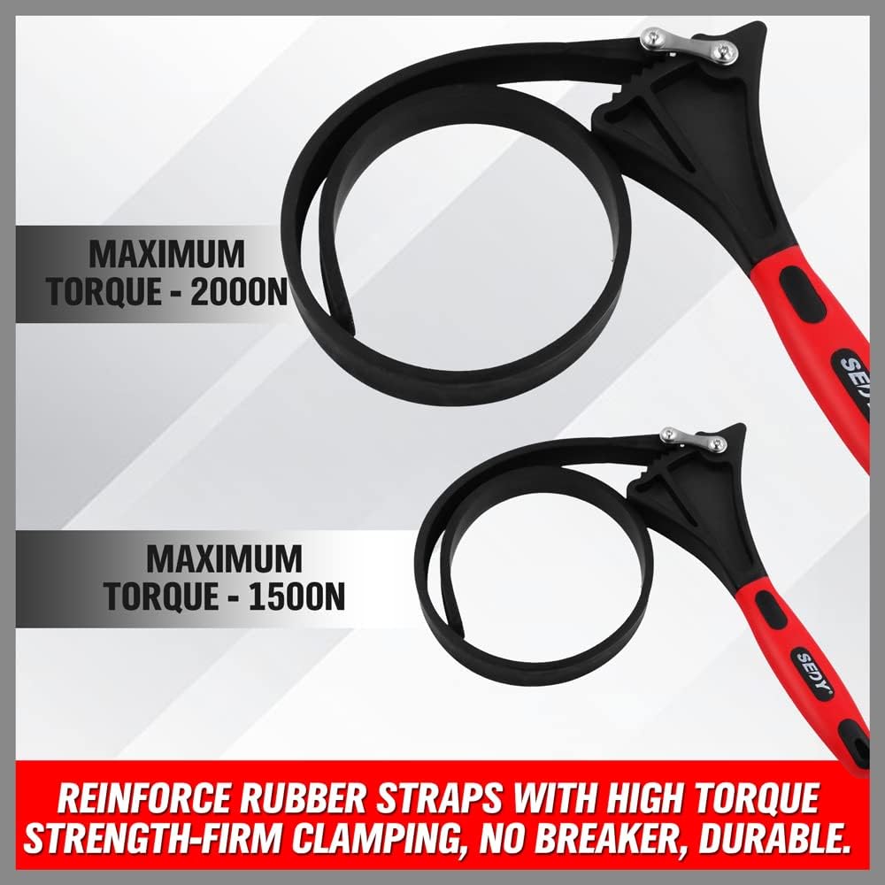 2-Piece Rubber Strap Wrench Set - Adjustable Oil Filter, Jar Opener, Pipe & Shower Head Tool