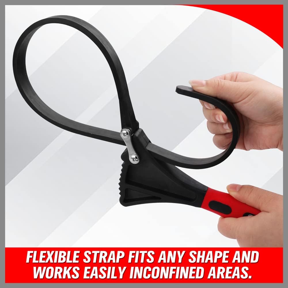 2-Piece Rubber Strap Wrench Set - Adjustable Oil Filter, Jar Opener, Pipe & Shower Head Tool