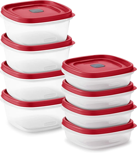 16-Piece BPA-Free Plastic Food Storage Set with Red Vented Lids – Microwave & Dishwasher Safe