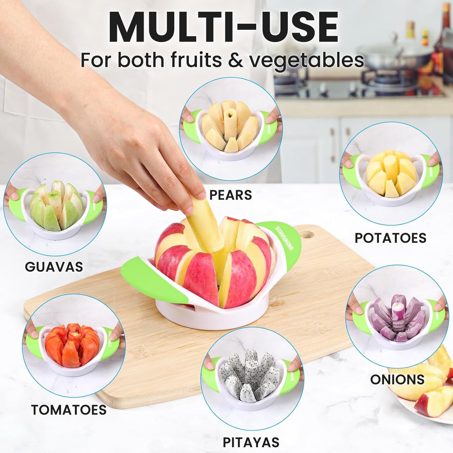 3.5-Inch Apple Slicer Corer, Professional Stainless Steel Apple Cutter with 8 Sharp Blades (Green)