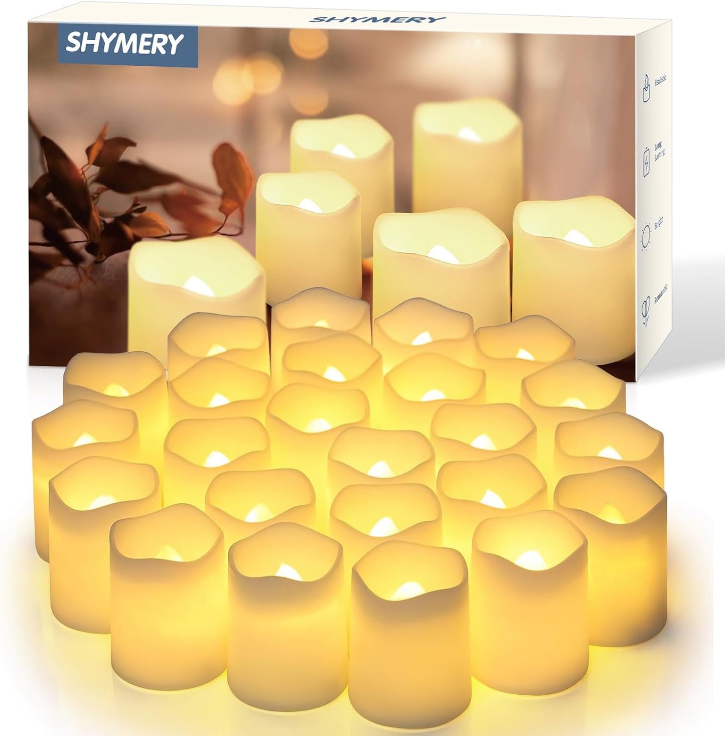 24 Pack Flameless Votive Candles – Battery Operated LED Tea Lights in Warm White for Wedding & Holiday Decorations