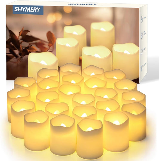 24 Pack Flameless Votive Candles – Battery Operated LED Tea Lights in Warm White for Wedding & Holiday Decorations