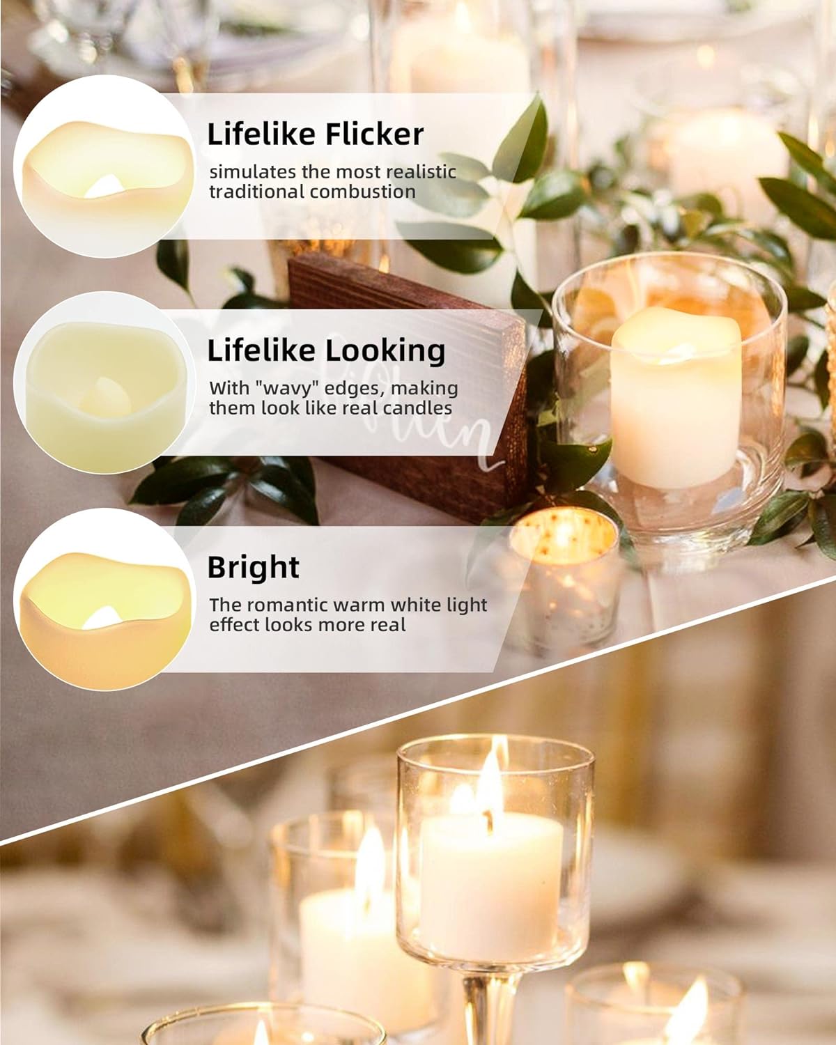 24 Pack Flameless Votive Candles – Battery Operated LED Tea Lights in Warm White for Wedding & Holiday Decorations