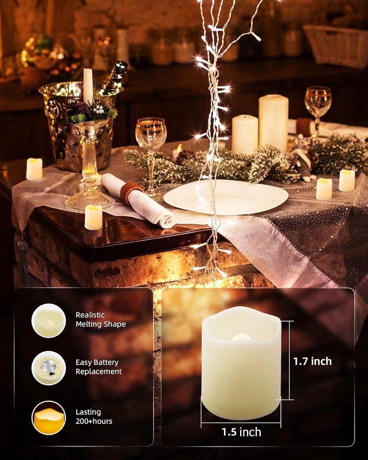 24 Pack Flameless Votive Candles – Battery Operated LED Tea Lights in Warm White for Wedding & Holiday Decorations