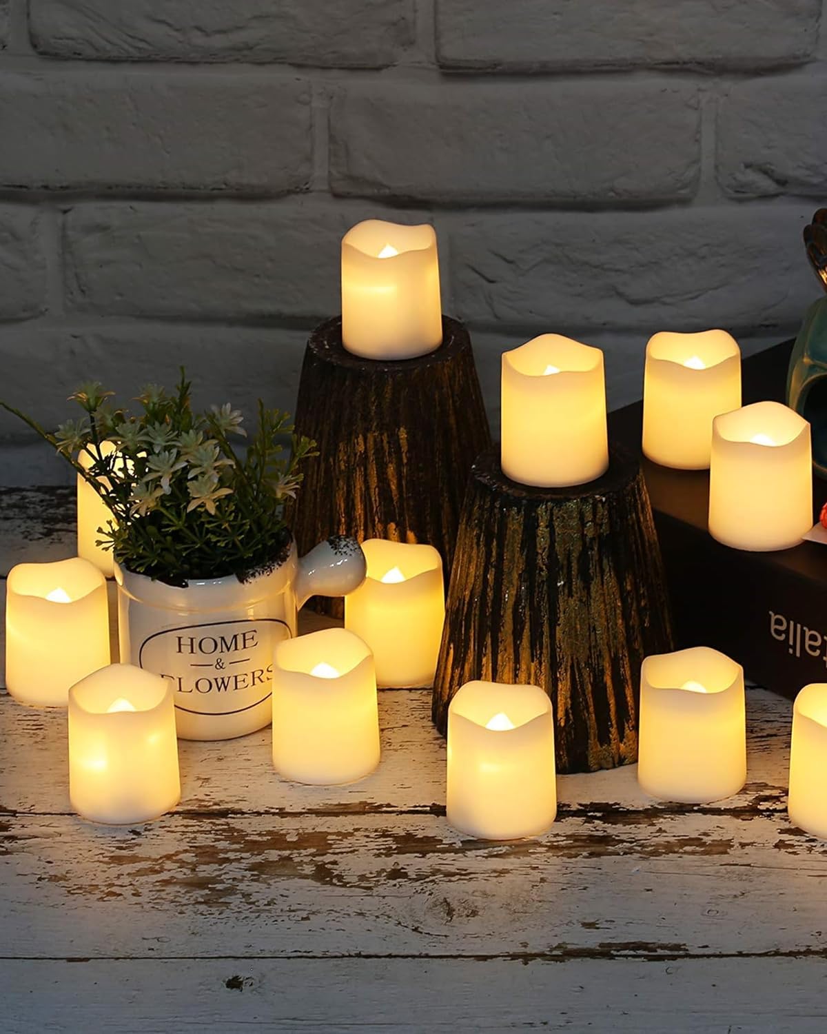 24 Pack Flameless Votive Candles – Battery Operated LED Tea Lights in Warm White for Wedding & Holiday Decorations