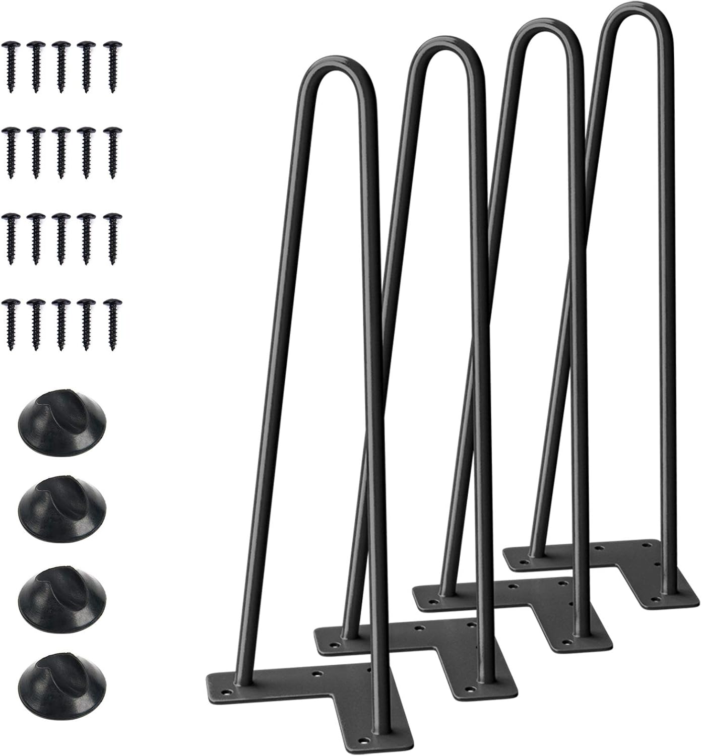 16'' Metal Hairpin Furniture Legs with Rubber Protectors – DIY for Nightstand, Coffee Table, Desk (Black, 4PCS)