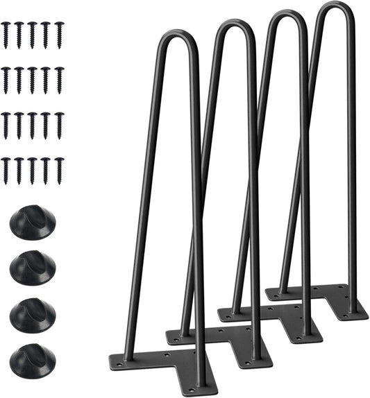 16'' Metal Hairpin Furniture Legs with Rubber Protectors – DIY for Nightstand, Coffee Table, Desk (Black, 4PCS)