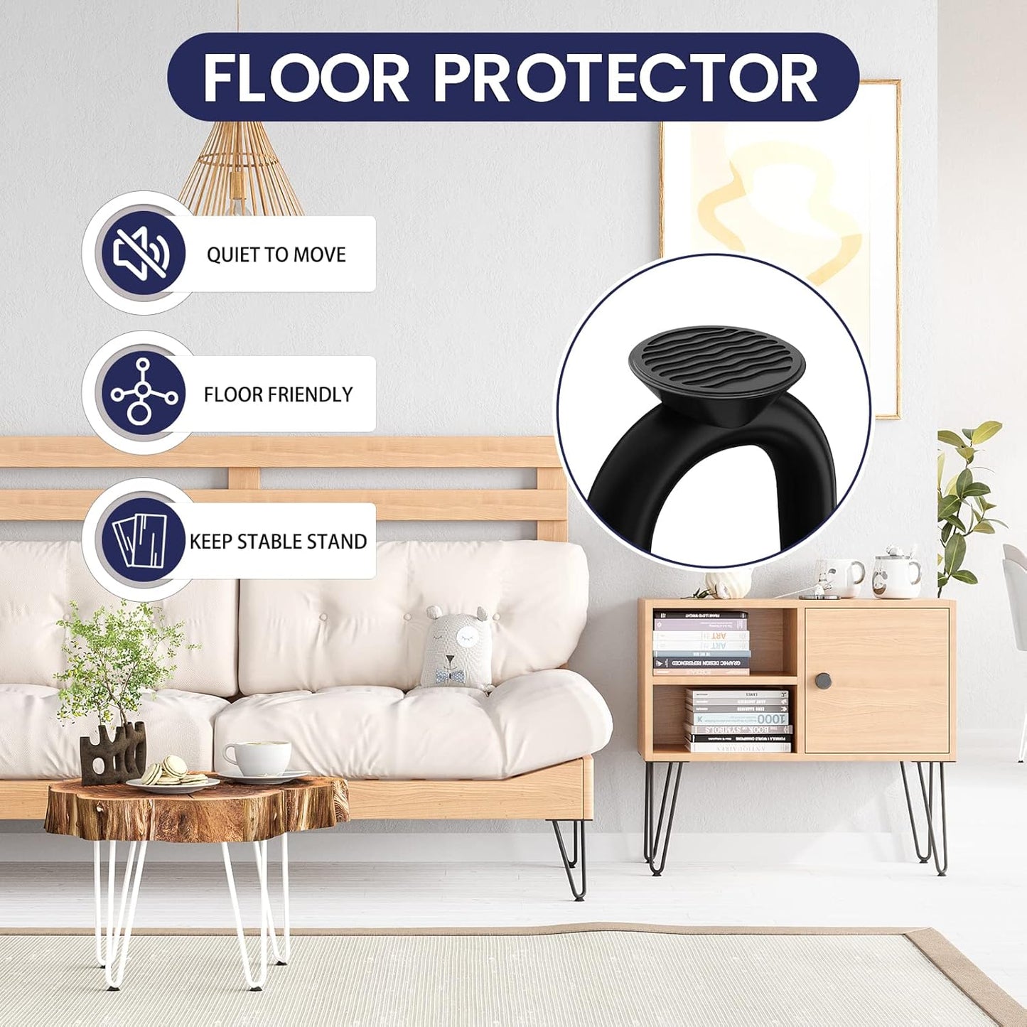 16'' Metal Hairpin Furniture Legs with Rubber Protectors – DIY for Nightstand, Coffee Table, Desk (Black, 4PCS)
