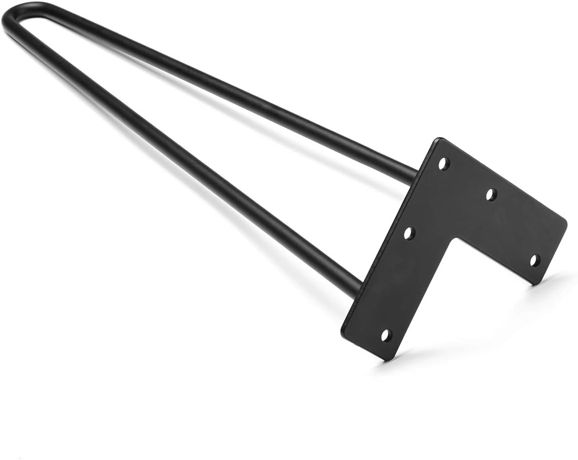 16'' Metal Hairpin Furniture Legs with Rubber Protectors – DIY for Nightstand, Coffee Table, Desk (Black, 4PCS)