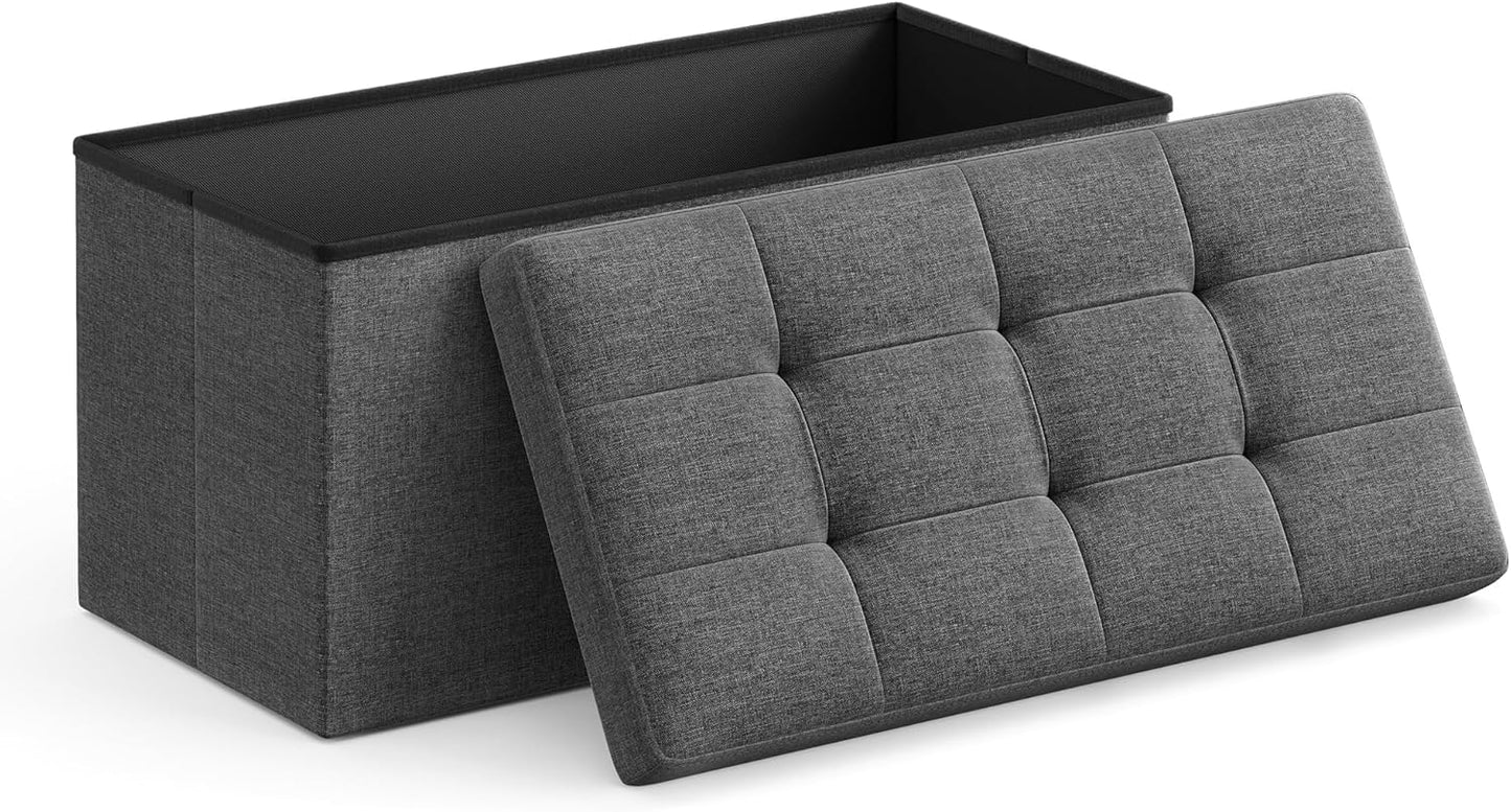 30-Inch Folding Storage Ottoman Bench – Dark Gray Foot Rest Stool & Chest Storage