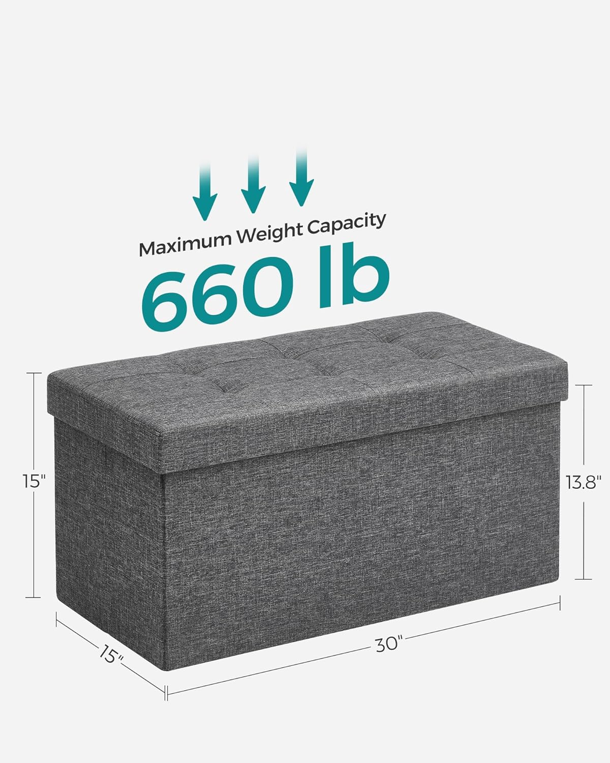 30-Inch Folding Storage Ottoman Bench – Dark Gray Foot Rest Stool & Chest Storage