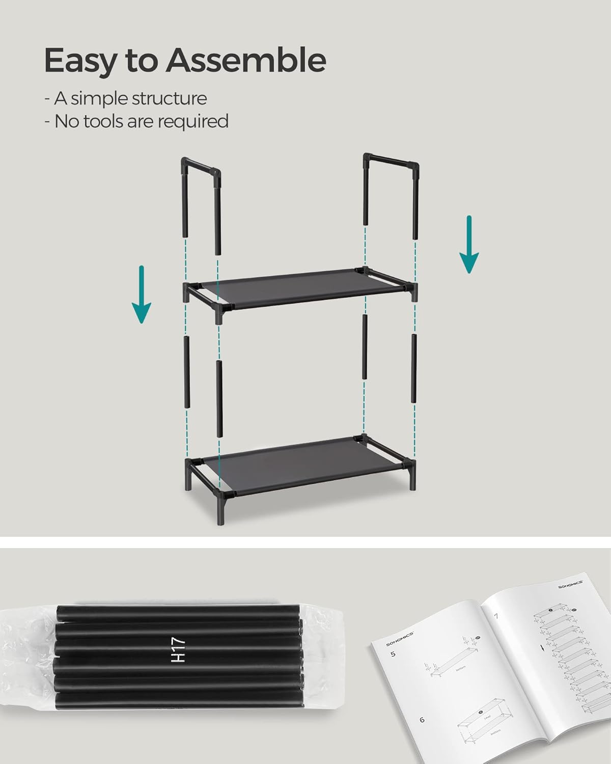 10-Tier Shoe Rack Organizer – Space-Saving Metal Frame with Fabric Shelves (Black)