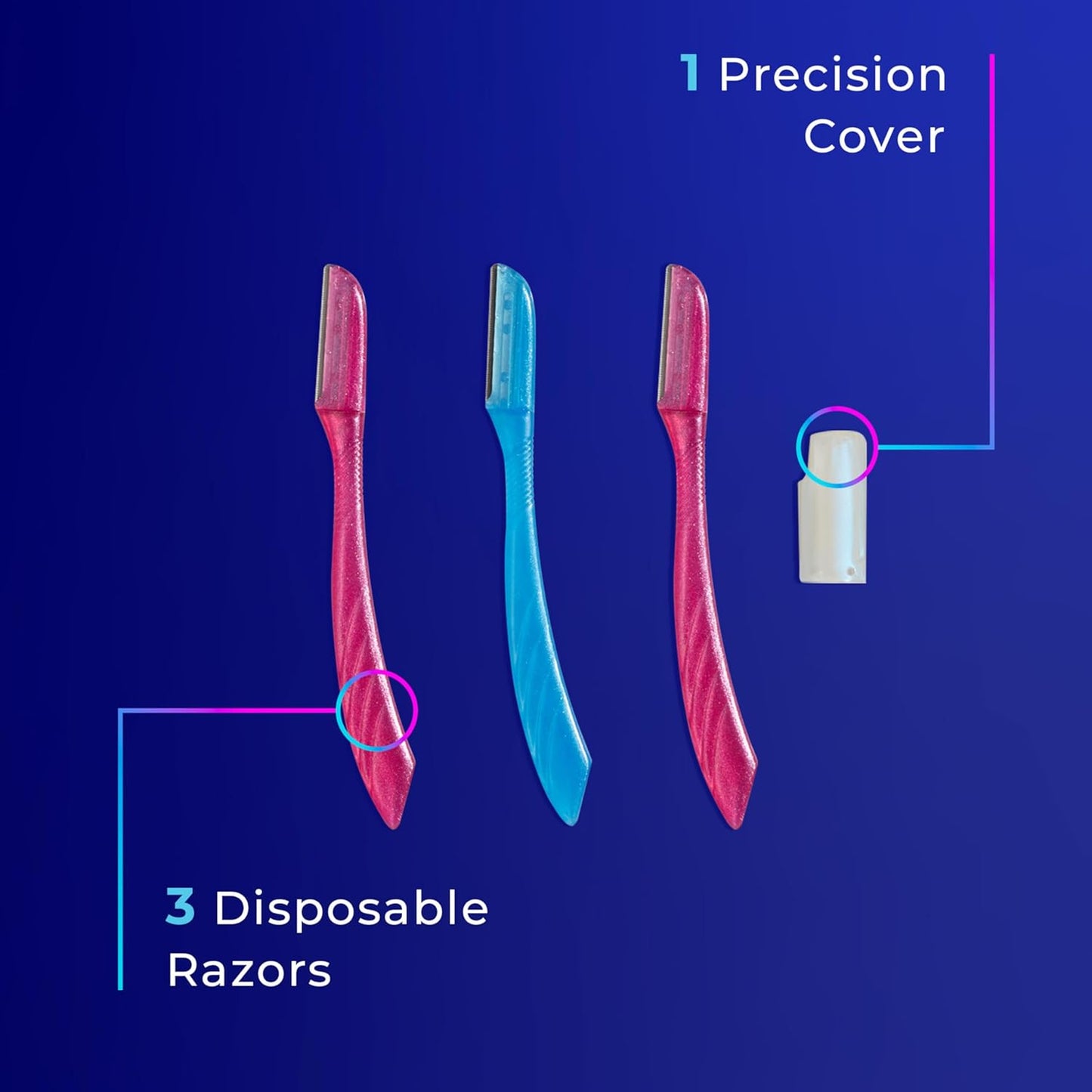 3ct Touch-Up Dermaplaning Tool with Precision Cover – Women's Facial & Eyebrow Dermaplane Razor for Peach Fuzz Removal