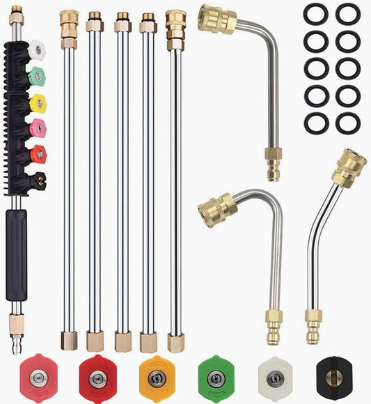 Pressure Washer Extension Wand – Upgraded Lance with 30°, 90°, 120° Curved Rod, Spray Nozzle Tips, 1/4'' Quick Connect, 4000 PSI