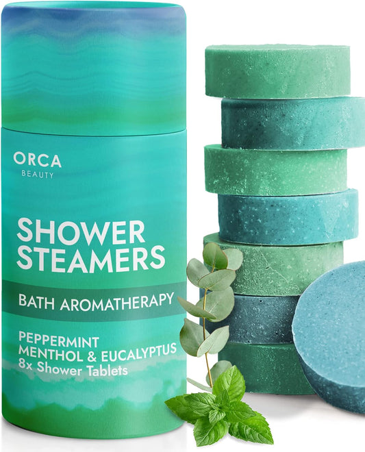 Shower Steamers Gift Set – 8pc Peppermint & Eucalyptus Aromatherapy Bombs for Relaxation & Spa