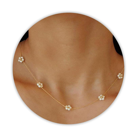 Daisy Pearl Choker Necklace – 14K Gold Plated, Dainty Jewelry for Women & Teens