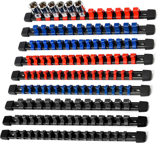 9-Piece Socket Organizer Kit - Premium ABS Tool Holders with 1/4'', 3/8'' & 1/2'' Clips