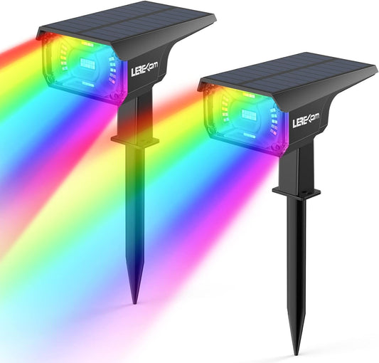 2-Pack Solar Spotlights - 40 LED RGB Color Changing Landscape Lights with USB