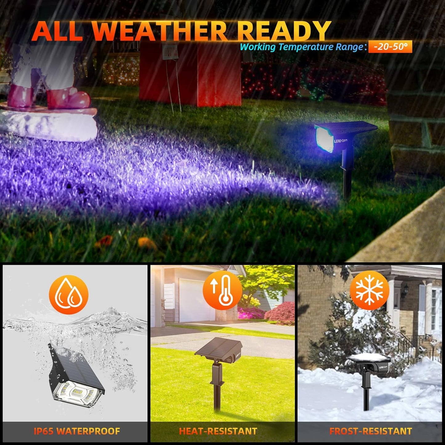 2-Pack Solar Spotlights - 40 LED RGB Color Changing Landscape Lights with USB
