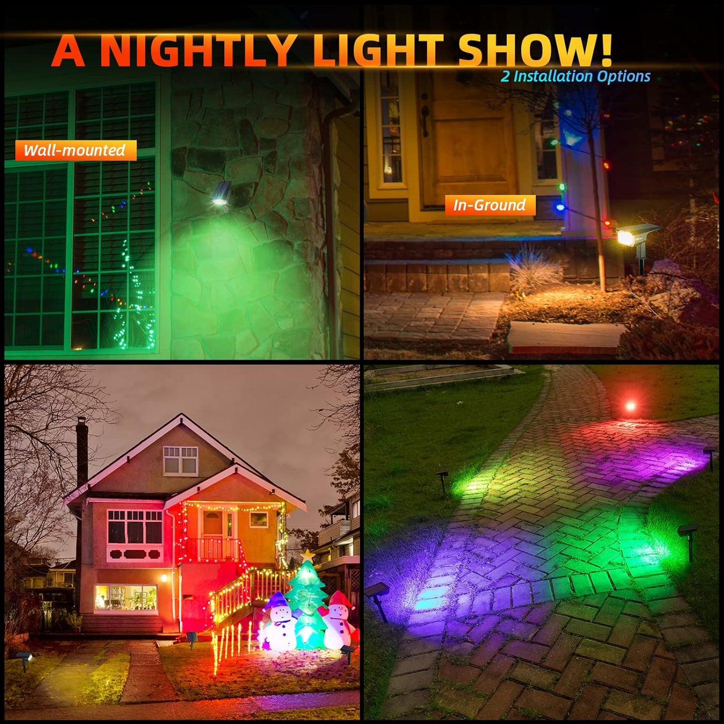 2-Pack Solar Spotlights - 40 LED RGB Color Changing Landscape Lights with USB