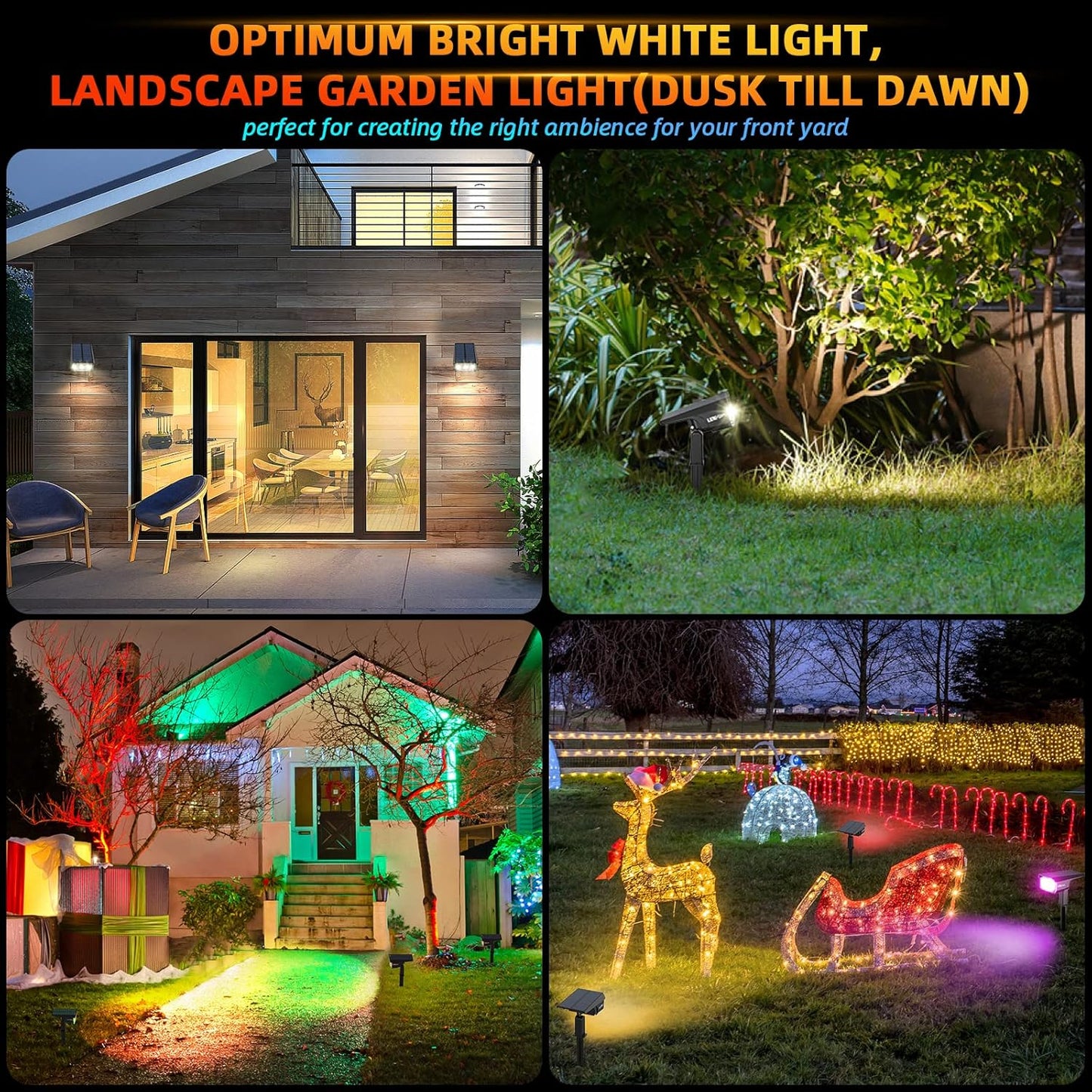 2-Pack Solar Spotlights - 40 LED RGB Color Changing Landscape Lights with USB