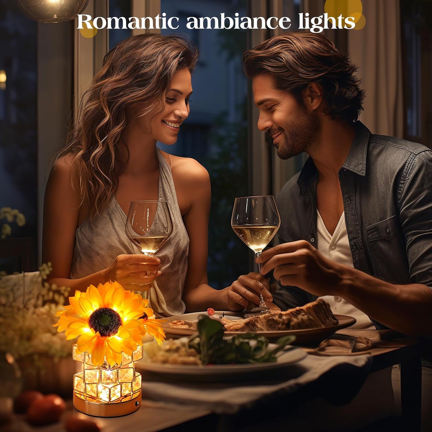 Sunflowers Flower Lamp,Rechargeable Cordless Touch Table Lamp,3-Colour Infinitely Dimming Battery Powered Small Night Light,Festival Restaurant Bedroom Bar Coffee Shop Birthday Gifts for Women Mom