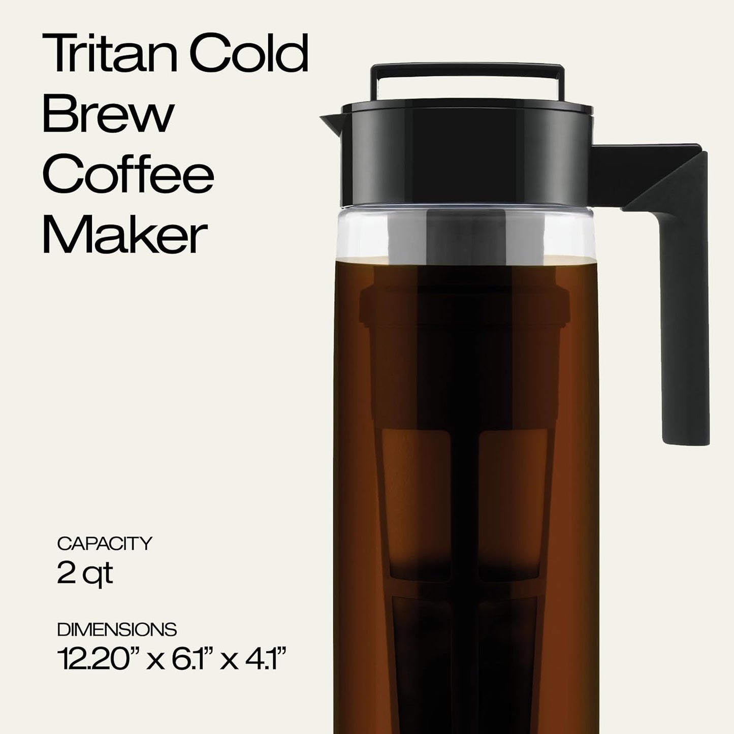 Patented 2-Quart Cold Brew Coffee Maker - Airtight Pitcher with Black Lid, Deluxe Design