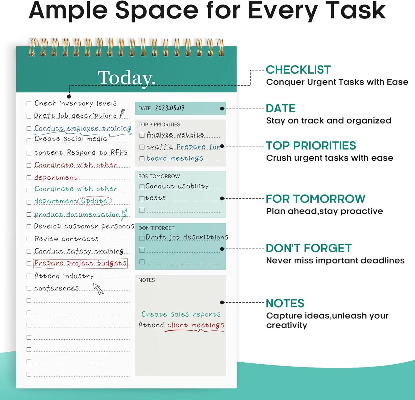 To-Do List Pad - 52-Sheet Undated Daily Planner for Tasks & Goals (Greenery Sway)