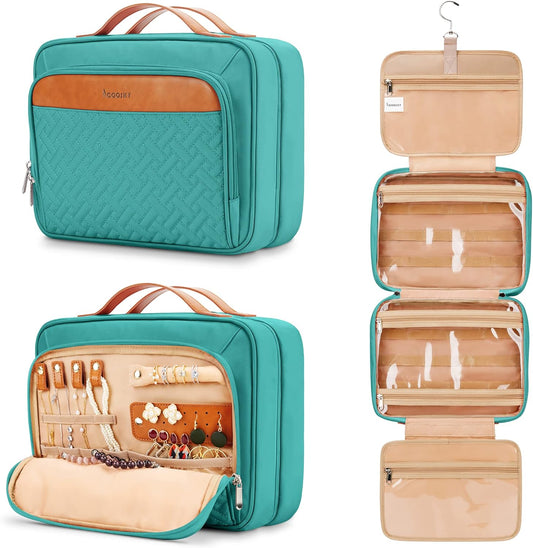 Travel Hanging Toiletry Bag – Extra Large Waterproof Makeup & Jewelry Organizer with Trolley Belt (Blue)