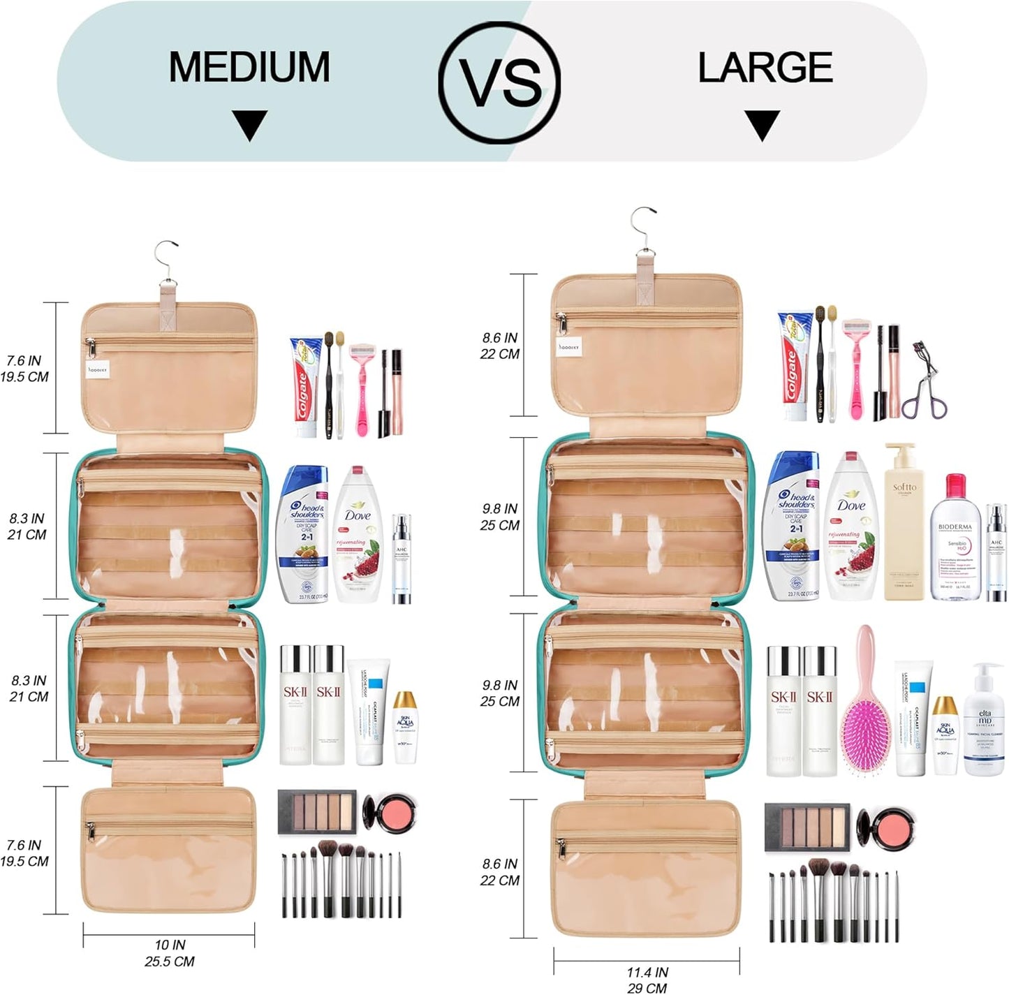 Travel Hanging Toiletry Bag – Extra Large Waterproof Makeup & Jewelry Organizer with Trolley Belt (Blue)