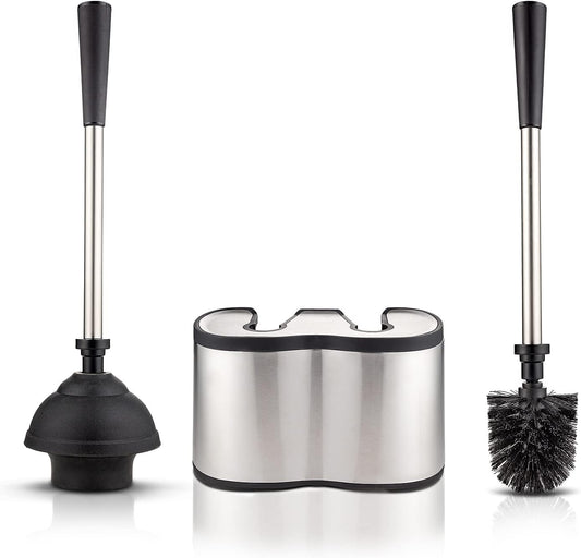 Stainless Steel Toilet Brush & Plunger Set – Freestanding Canister for Modern Bathroom Cleaning