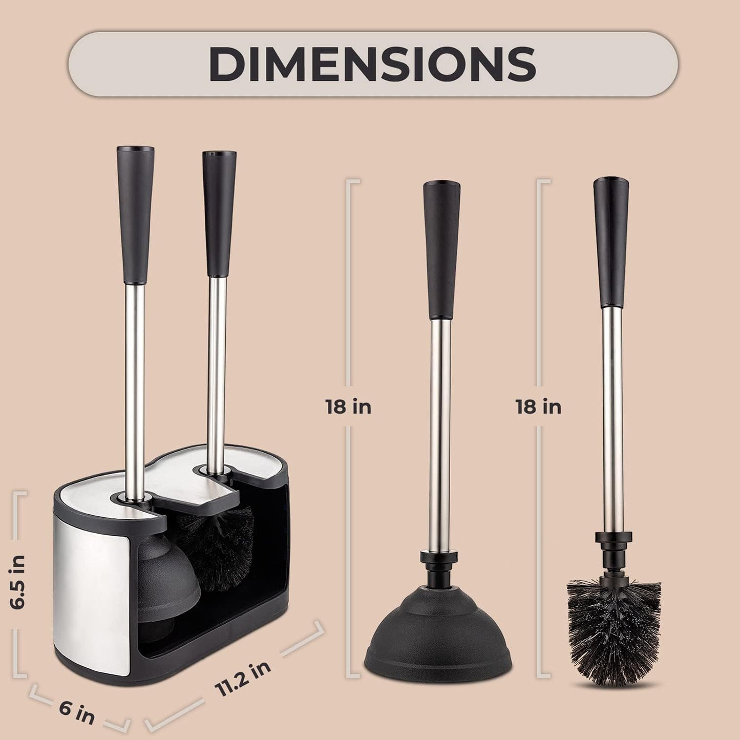 Stainless Steel Toilet Brush & Plunger Set – Freestanding Canister for Modern Bathroom Cleaning