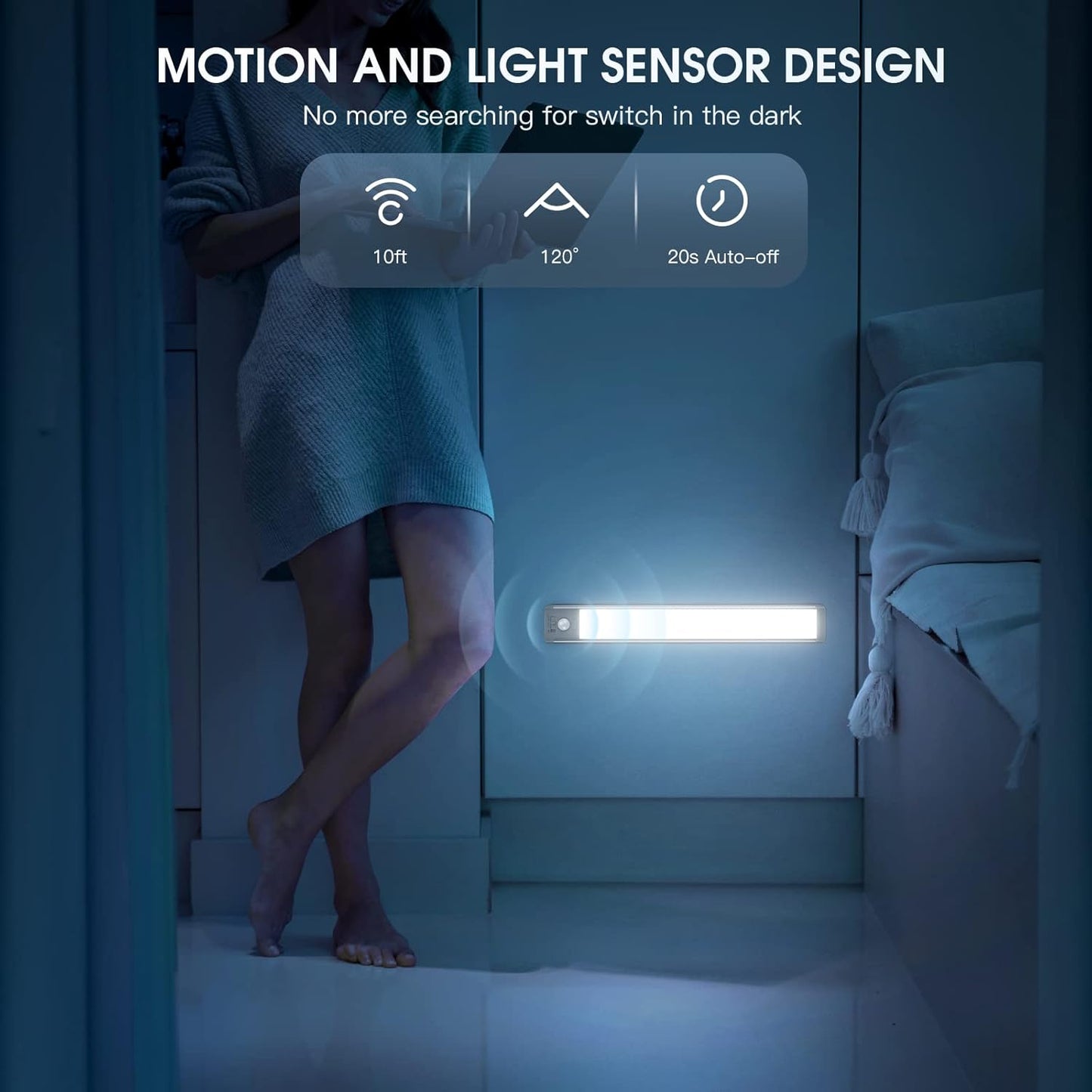 2-Pack Rechargeable 40 LED Under Cabinet Motion Sensor Lights - Dimmable & Magnetic