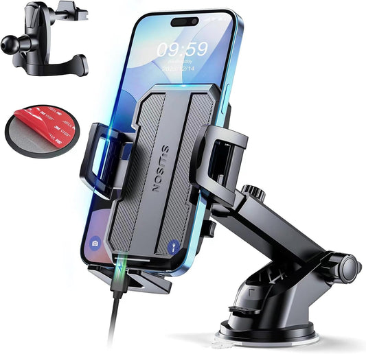 3-in-1 Car Phone Mount – Suction Cup for Dashboard, Vent & Windshield, Black