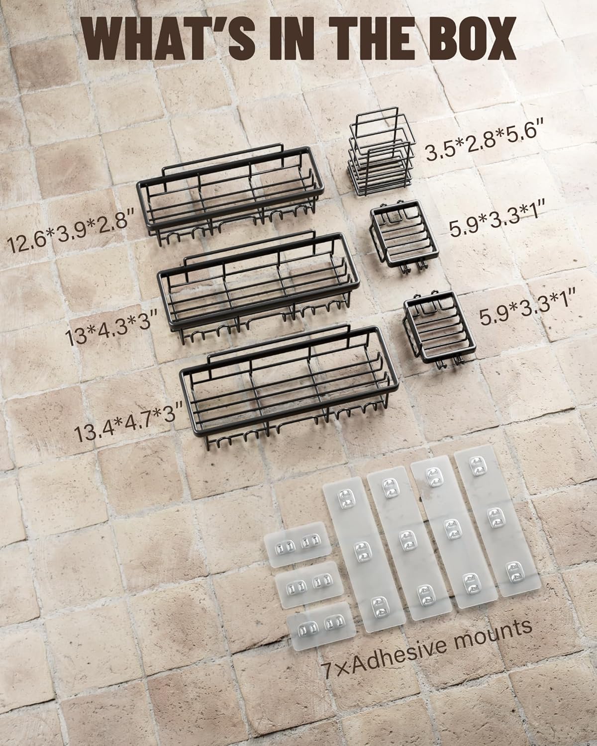 6-Pack Adhesive Shower Caddy – Rustproof Wall-Mounted Organizers with Soap Holder