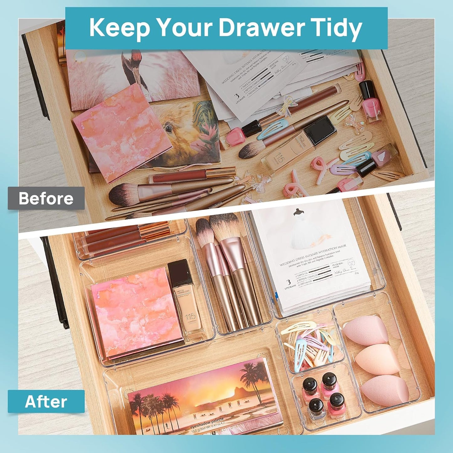 25-Piece Clear Plastic Drawer Organizers Set – 4-Size Versatile Storage Trays for Bathroom, Vanity, Makeup, Kitchen Gadgets, Utensils & Office