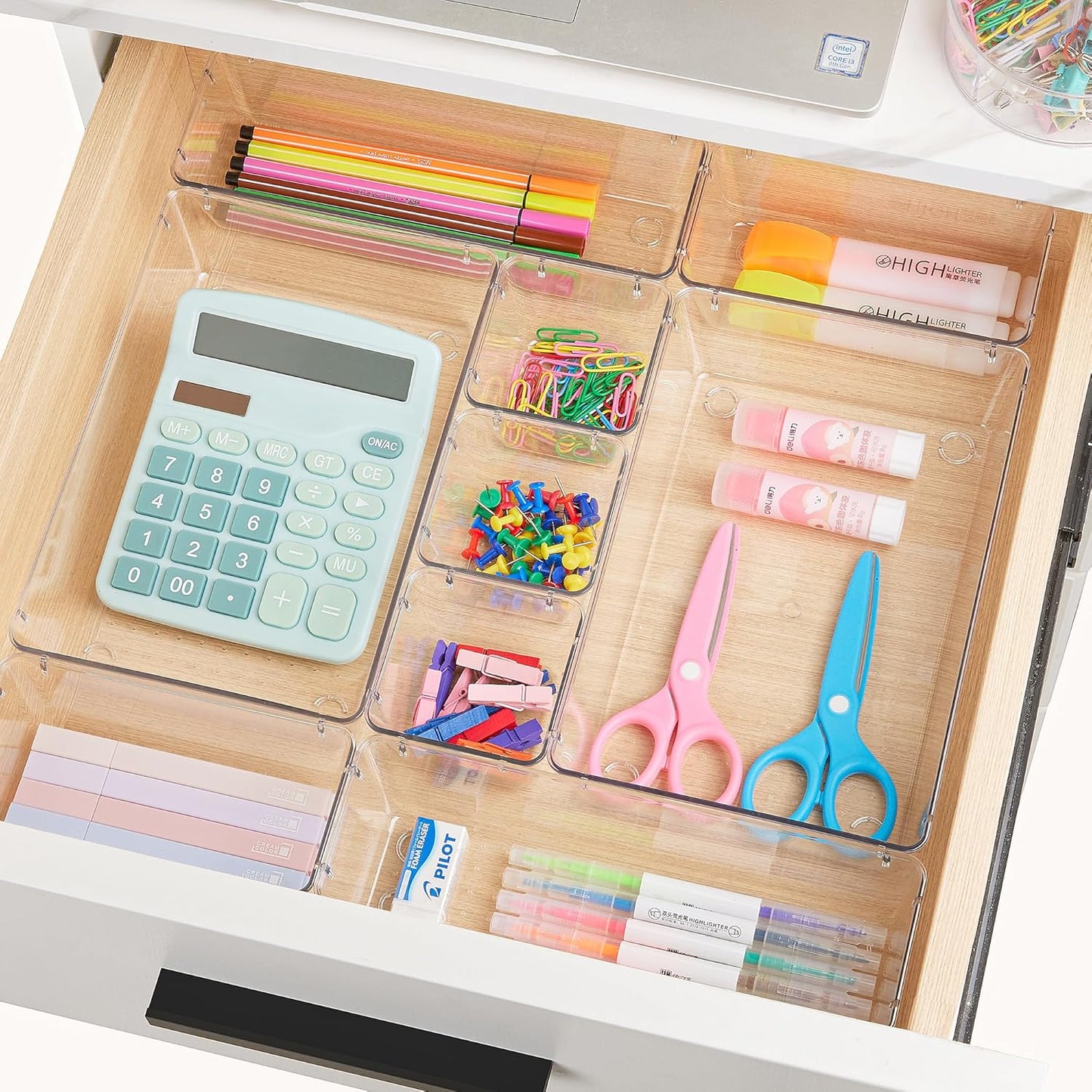 25-Piece Clear Plastic Drawer Organizers Set – 4-Size Versatile Storage Trays for Bathroom, Vanity, Makeup, Kitchen Gadgets, Utensils & Office