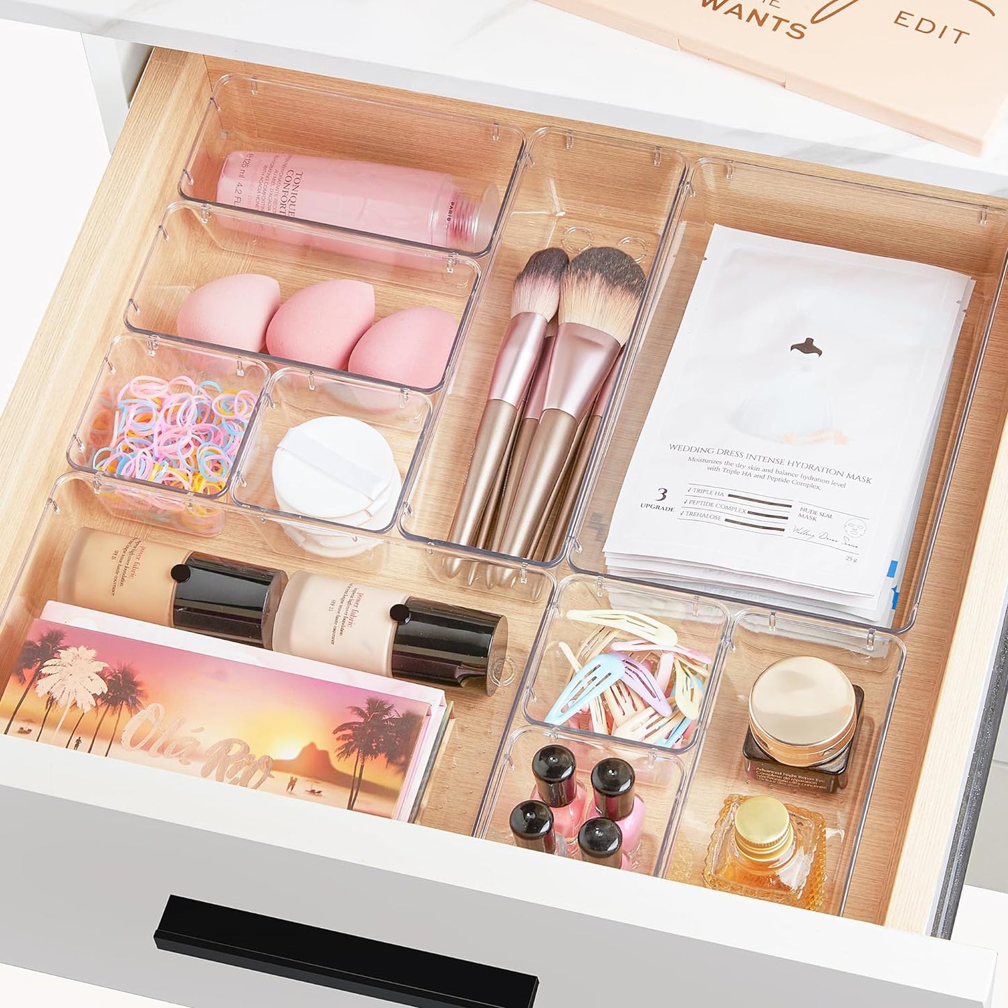 25-Piece Clear Plastic Drawer Organizers Set – 4-Size Versatile Storage Trays for Bathroom, Vanity, Makeup, Kitchen Gadgets, Utensils & Office