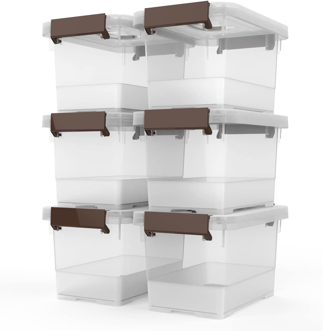 Clear Storage Bins with Latching Handles, 6-Pack Organizer Boxes with Lids, 3.5 Quart