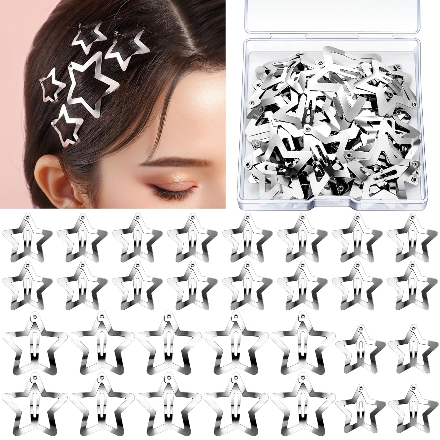 20PCS Star Hair Clips Set – Y2K Rave Accessories, Non-Slip Metal Snap Barrettes for Girls & Women
