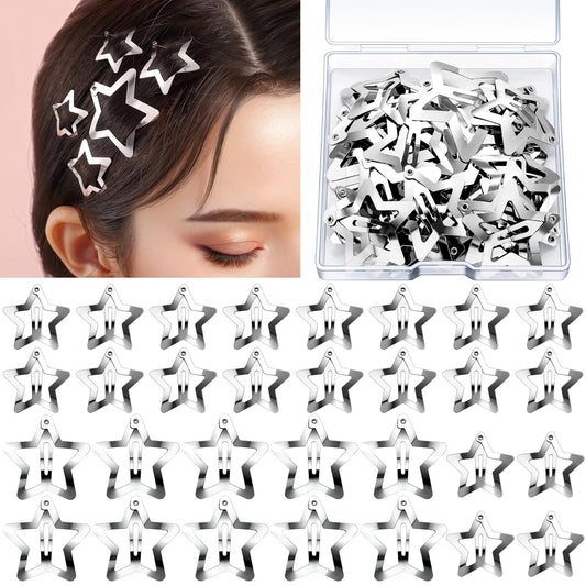 20PCS Star Hair Clips Set – Y2K Rave Accessories, Non-Slip Metal Snap Barrettes for Girls & Women
