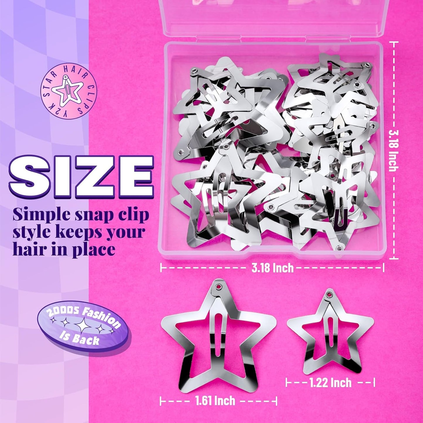 20PCS Star Hair Clips Set – Y2K Rave Accessories, Non-Slip Metal Snap Barrettes for Girls & Women